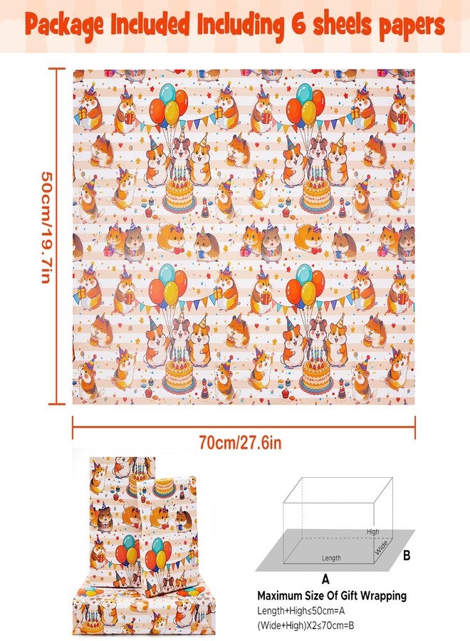 AircooL Hamster Birthday Wrapping Paper for Kids Boys Girls, Cute Hamster with Cake Balloon Banner Animal Party Wrapping Paper 6 Sheets Foled Flat 20x28 Inches per Sheet, For Birthday Wedding Party - Image 2